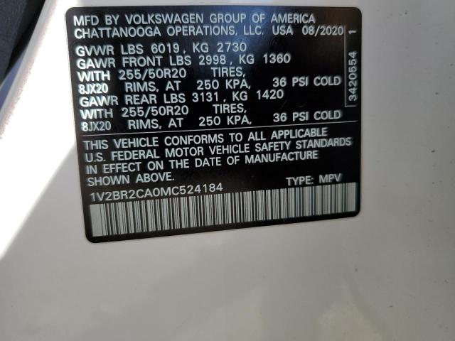 2021 Volkswagen Atlas Sel VIN: 1V2BR2CA0MC524184 Lot: 77724083