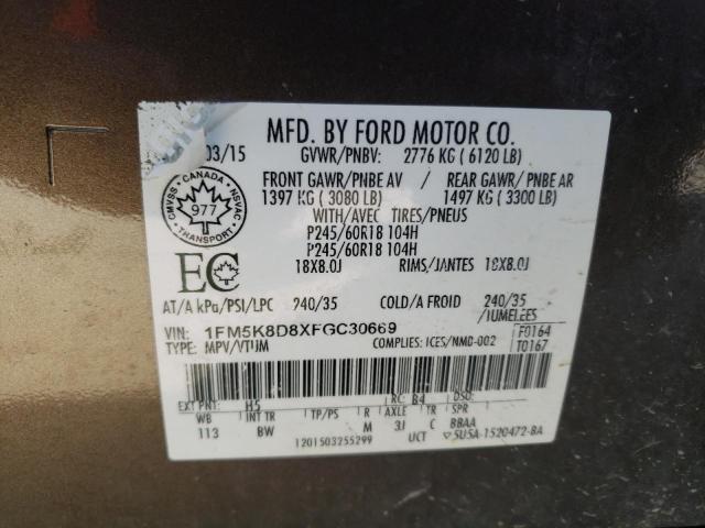 1FM5K8D8XFGC30669 | 2015 FORD EXPLORER X