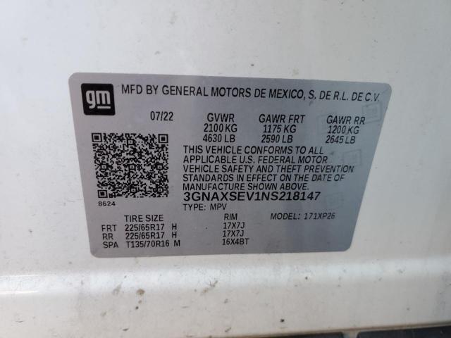 3GNAXSEV1NS218147 | 2022 CHEVROLET EQUINOX LS