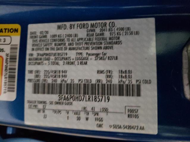 3FA6P0HD7LR185719 2020 FORD FUSION, photo no. 13