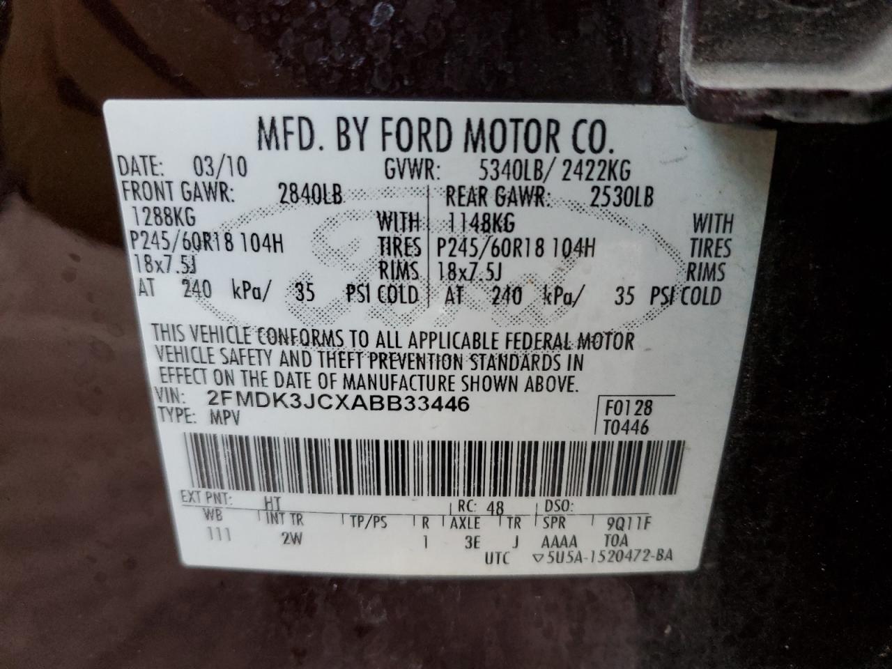 2FMDK3JCXABB33446 2010 Ford Edge Sel