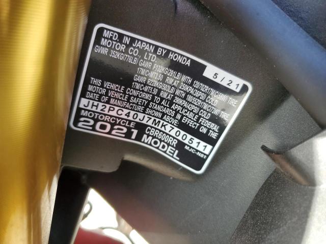 2021 HONDA CBR600 RA JH2PC40J7MK700511