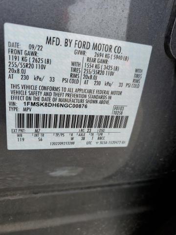 1FMSK8DH6NGC00876 | 2022 FORD EXPLORER X