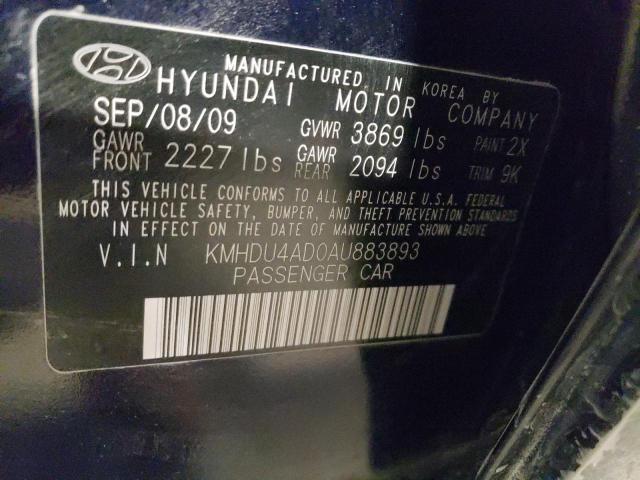 KMHDU4AD0AU883893 | 2010 Hyundai elantra blue