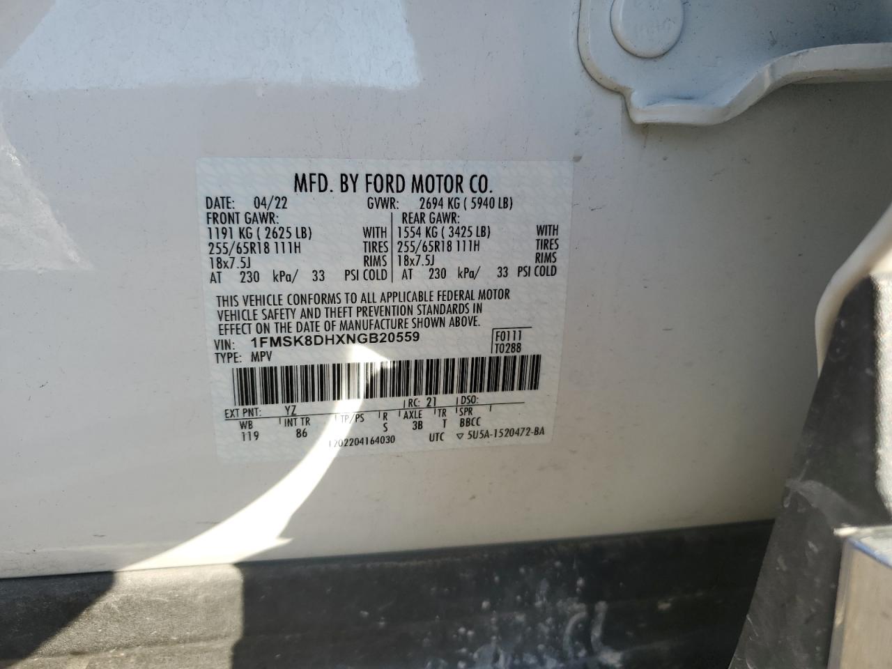 Lot #2857924014 2022 FORD EXPLORER X