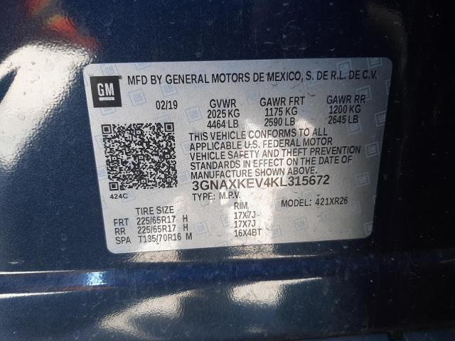 3GNAXKEV4KL315672 | 2019 CHEVROLET EQUINOX LT