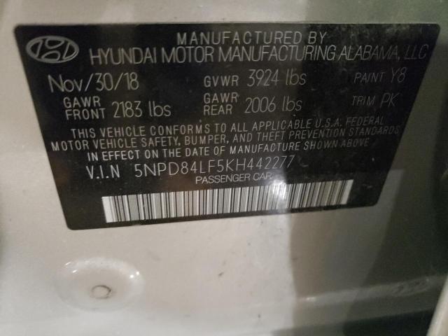2019 Hyundai Elantra Sel VIN: 5NPD84LF5KH442277 Lot: 77752913