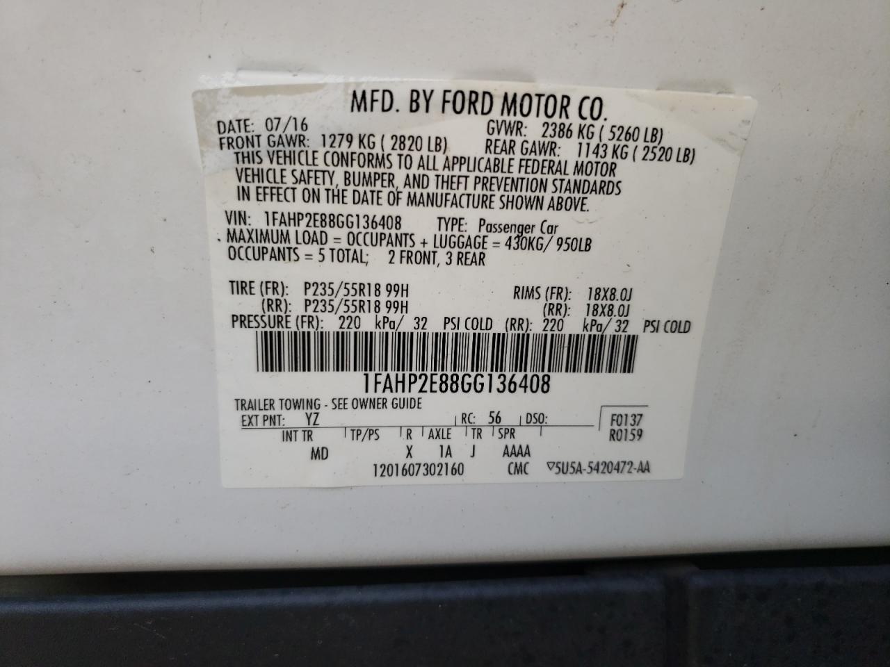 1FAHP2E88GG136408 2016 Ford Taurus Sel 1FAHP2E88GG136408 2016 Ford Taurus Sel
