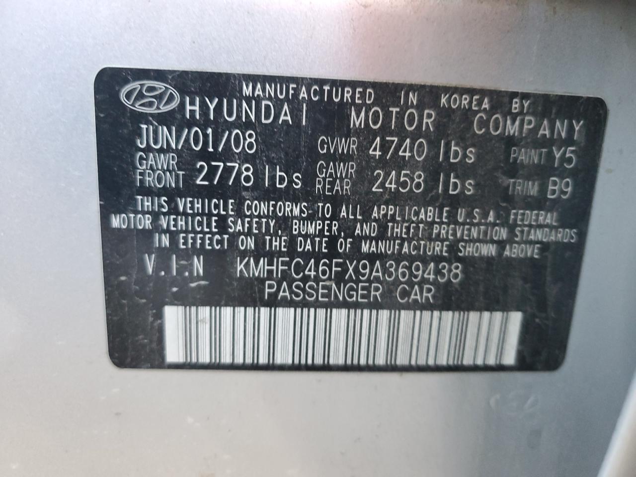 KMHFC46FX9A369438 2009 Hyundai Azera Se