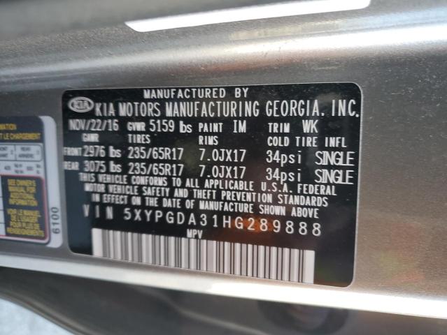 5XYPGDA31HG289888 | 2017 KIA SORENTO LX