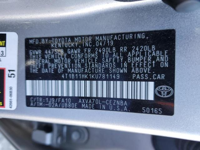 2019 TOYOTA CAMRY L - 4T1B11HK1KU781149