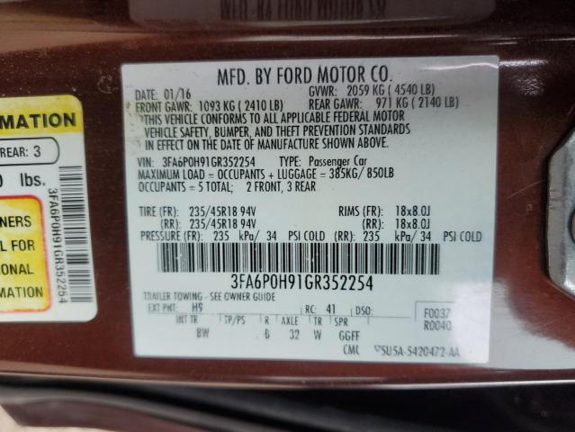 2016 FORD FUSION SE - 3FA6P0H91GR352254