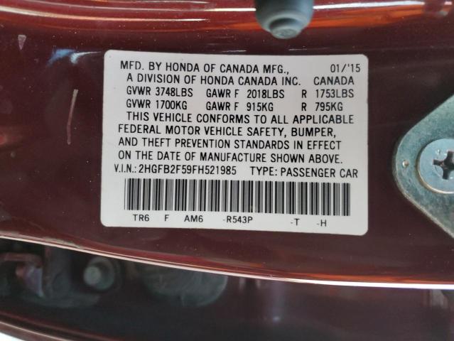 2HGFB2F59FH521985 | 2015 Honda civic lx