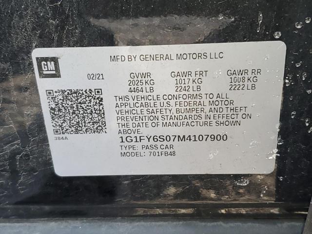 1G1FY6S07M4107900 | 2021 Chevrolet bolt ev lt