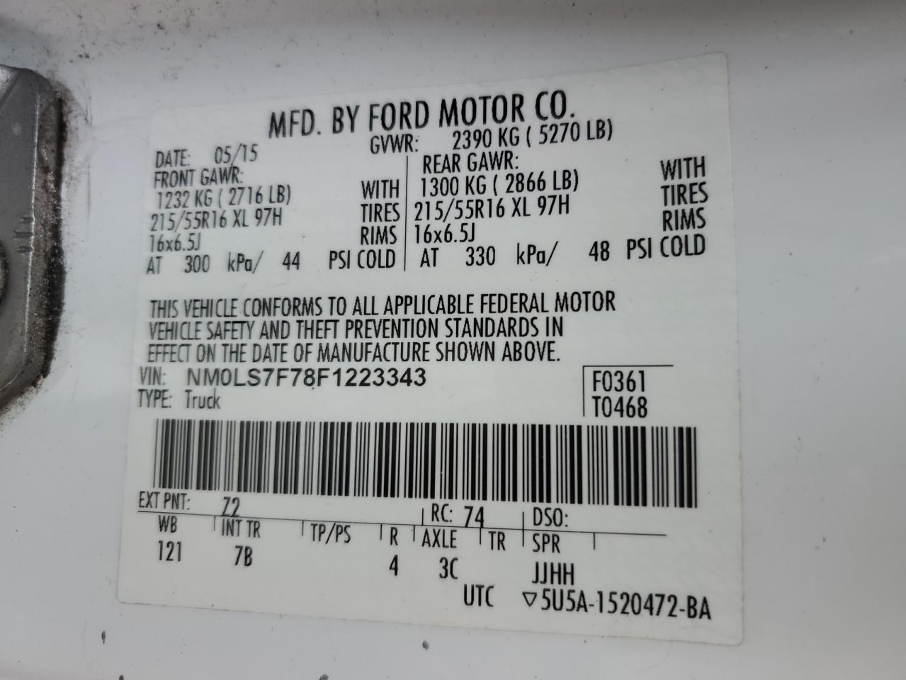 NM0LS7F78F1223343 2015 Ford Transit Connect Xlt