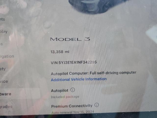 5YJ3E1EA1NF342295 | 2022 Tesla model 3