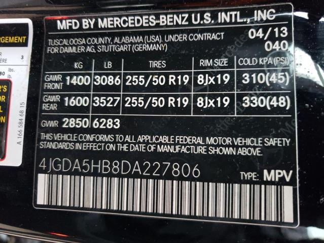 VIN 4JGDA5HB8DA227806 2013 Mercedes-Benz ML-Class, ... no.14