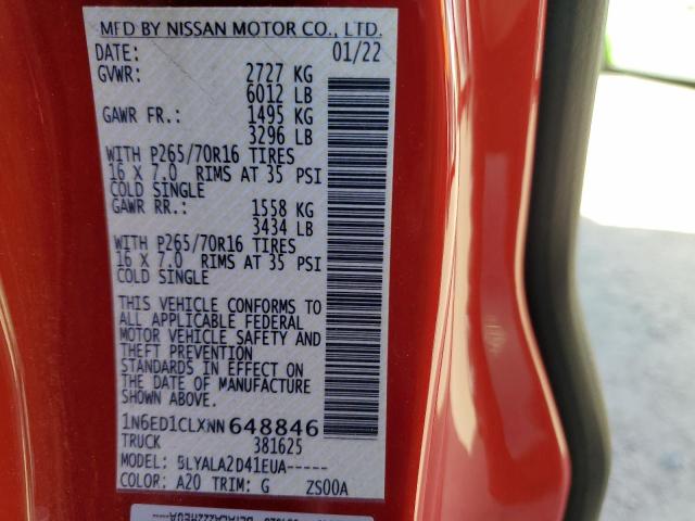 1N6ED1CLXNN648846 Nissan FRONTIER S