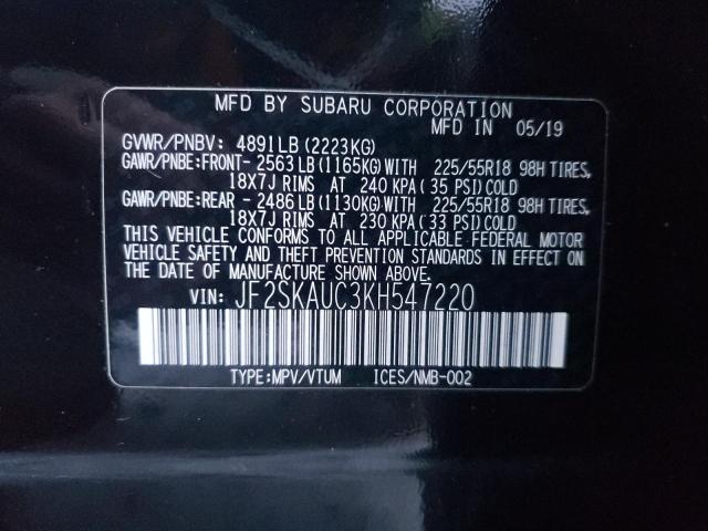 JF2SKAUC3KH547220 | 2019 SUBARU FORESTER L