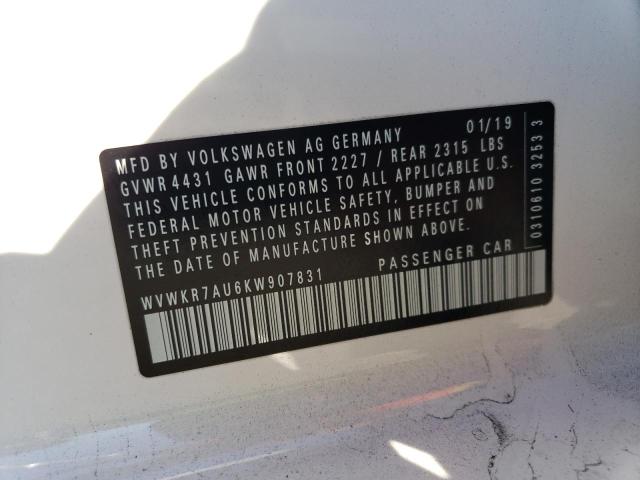 2019 VOLKSWAGEN E-GOLF SE - WVWKR7AU6KW907831