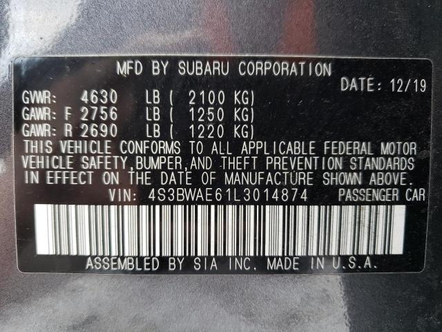 4S3BWAE61L3014874 | 2020 SUBARU LEGACY PRE