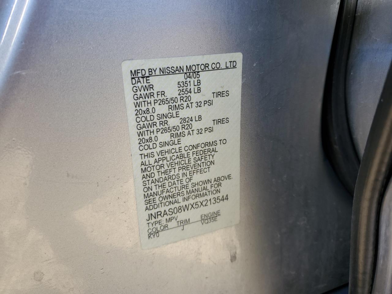jnras08wx5x213544 JNRAS08WX5X213544 2005 Infiniti Fx35