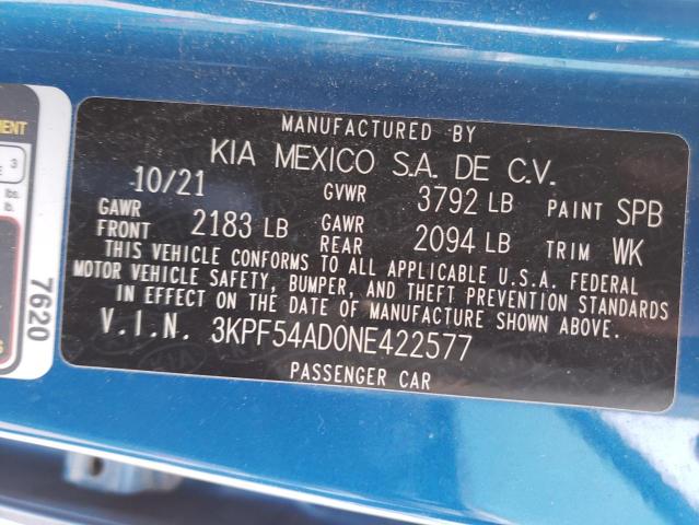 3KPF54AD0NE422577 | 2022 KIA FORTE GT L