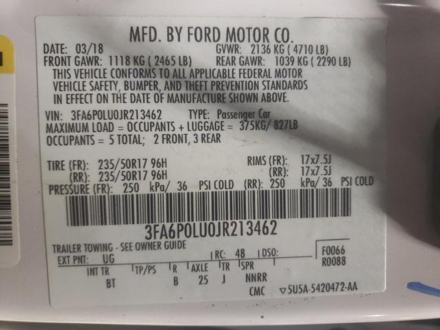 3FA6P0LU0JR213462 | 2018 FORD FUSION SE