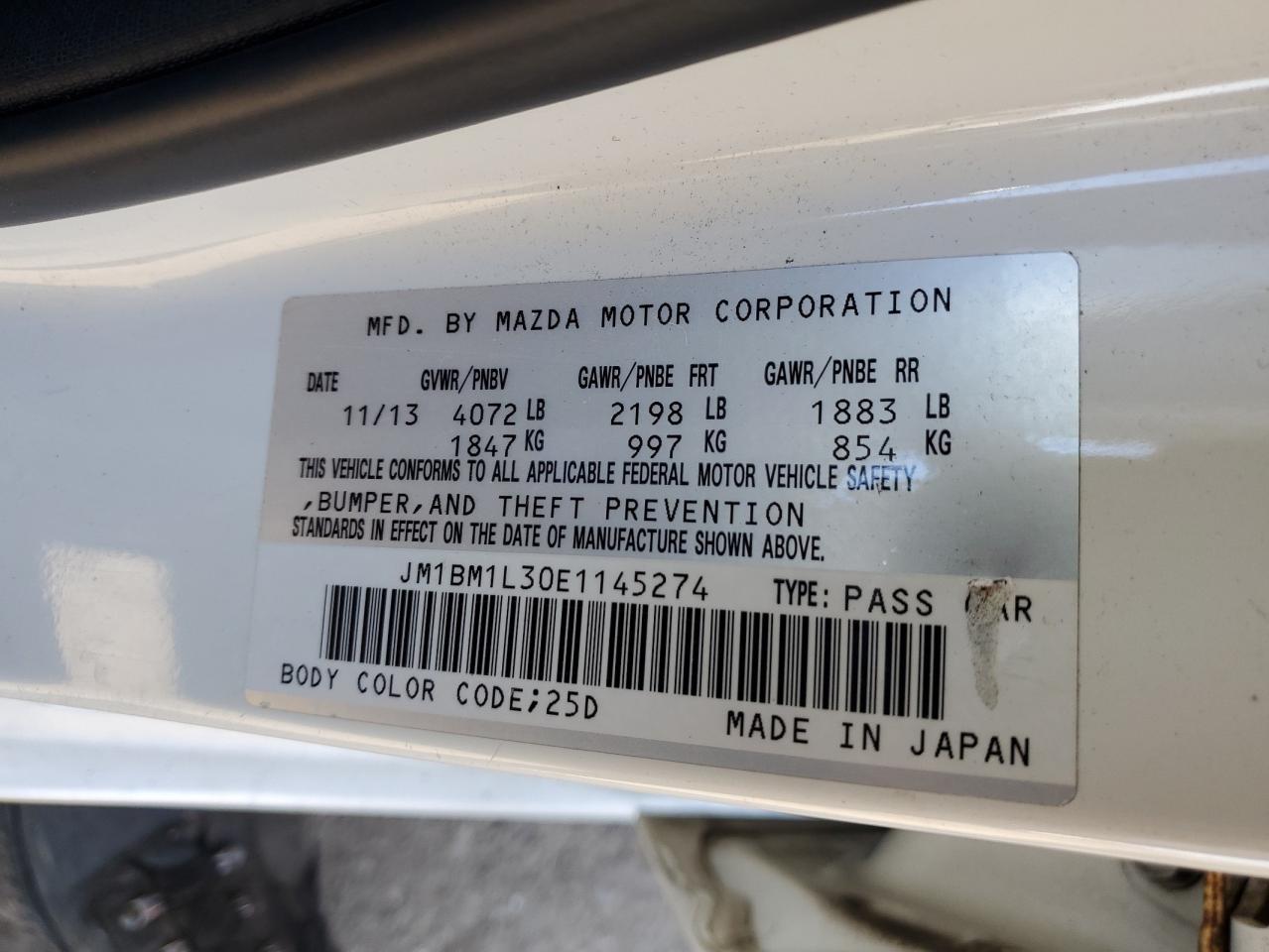 jm1bm1l30e1145274 JM1BM1L30E1145274 2014 Mazda 3 Touring