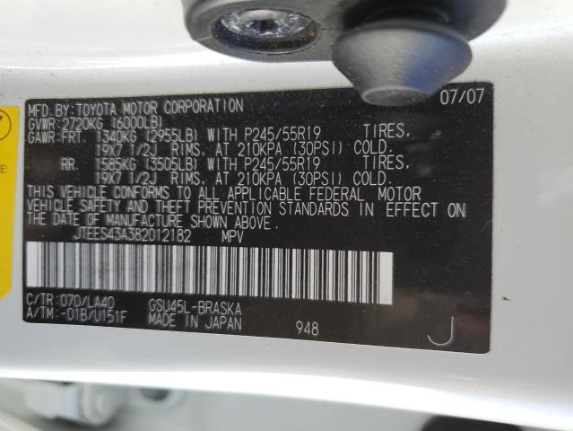 JTEES43A382012182 2008 Toyota Highlander Sport