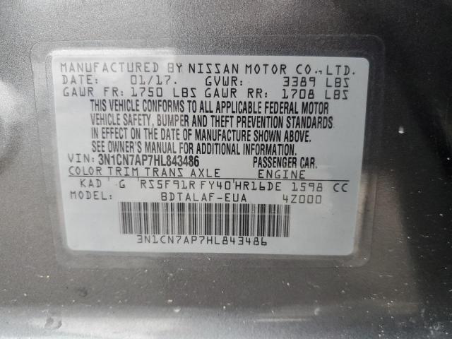 3N1CN7AP7HL843486 | 2017 Nissan versa s