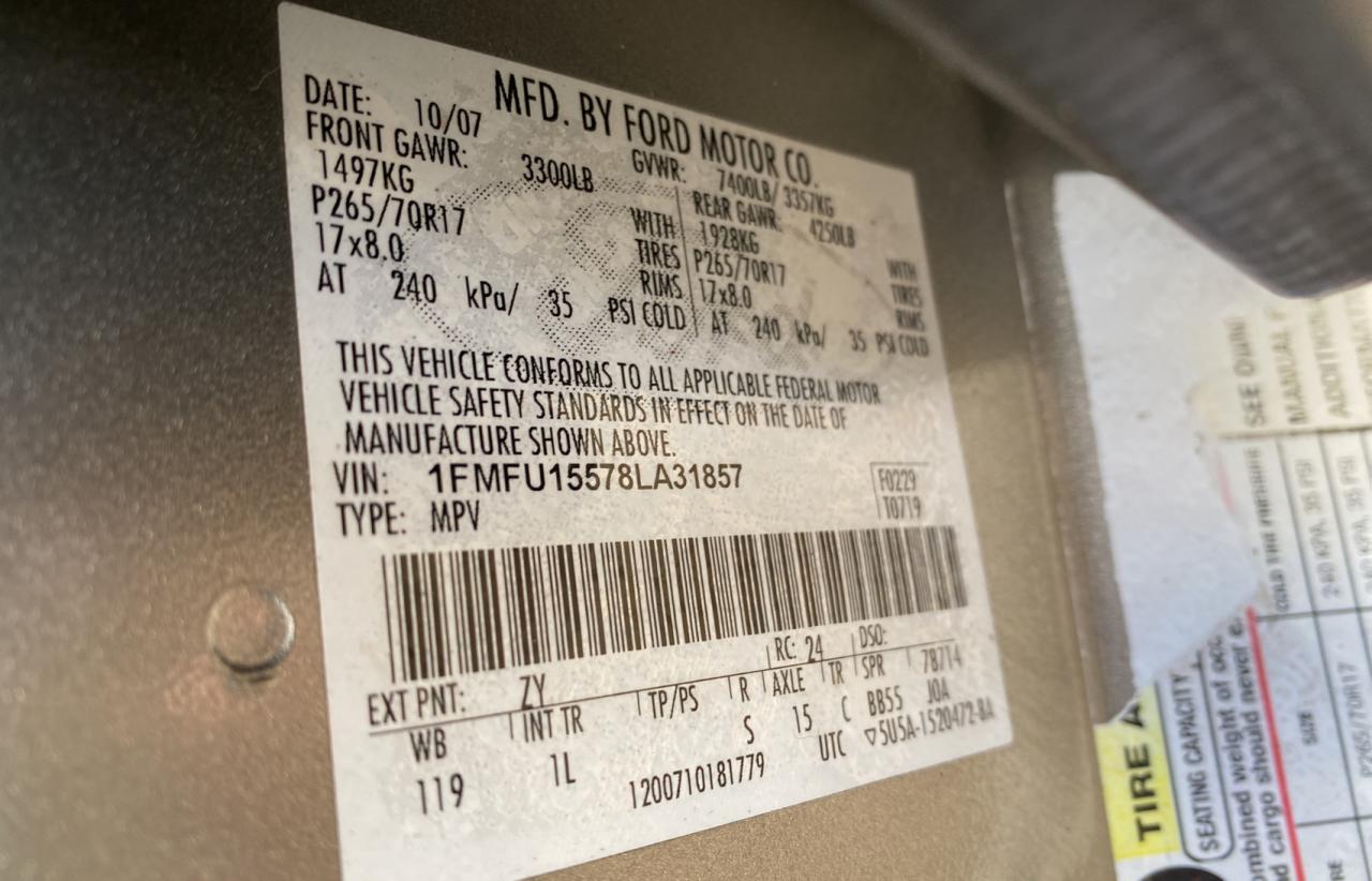 1FMFU15578LA31857 2008 Ford Expedition Xlt 1FMFU15578LA31857 2008 Ford Expedition Xlt