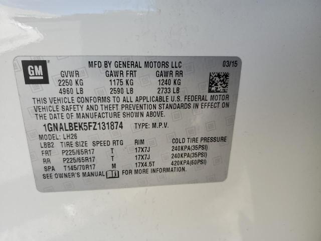 2015 Chevrolet Equinox Lt VIN: 1GNALBEK5FZ131874 Lot: 76905763