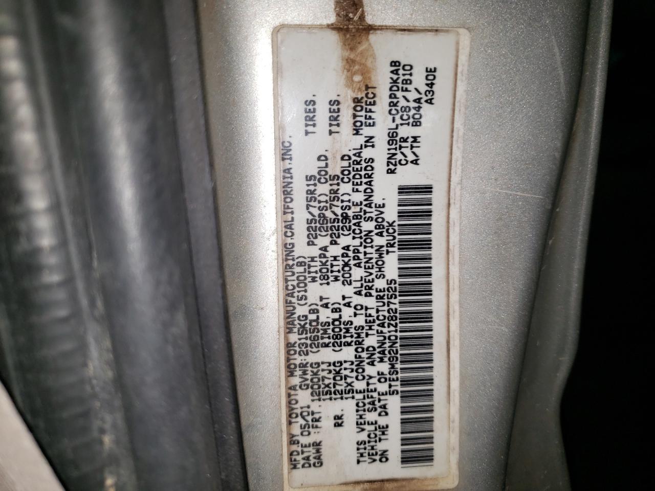 5tesm92n01z827525 5TESM92N01Z827525 2001 Toyota Tacoma Xtracab Prerunner