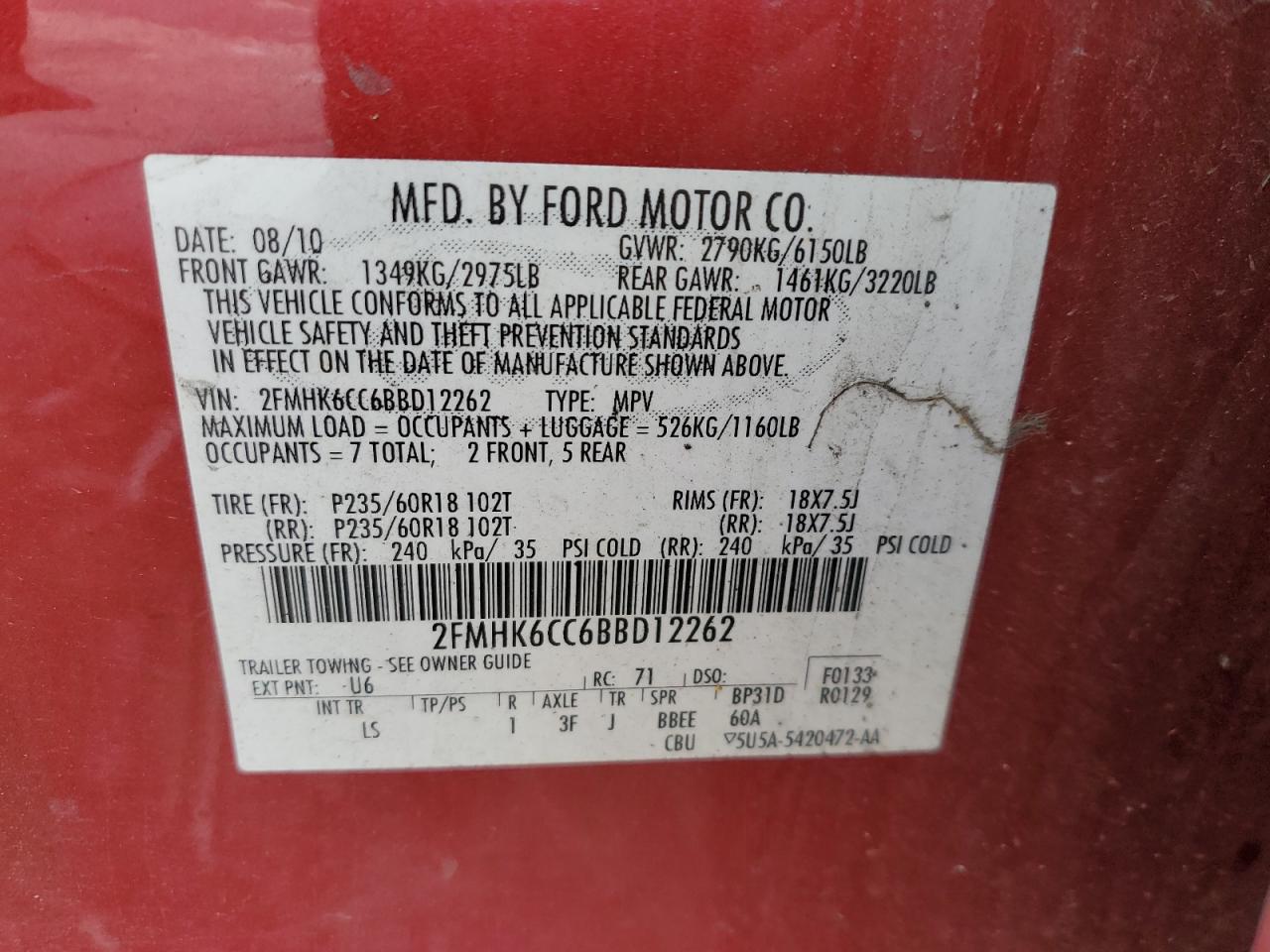 2FMHK6CC6BBD12262 2011 Ford Flex Sel