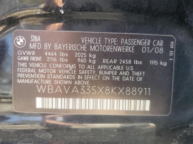 2008 BMW 328 I VIN: WBAVA335X8KX88911 Lot: 45259844