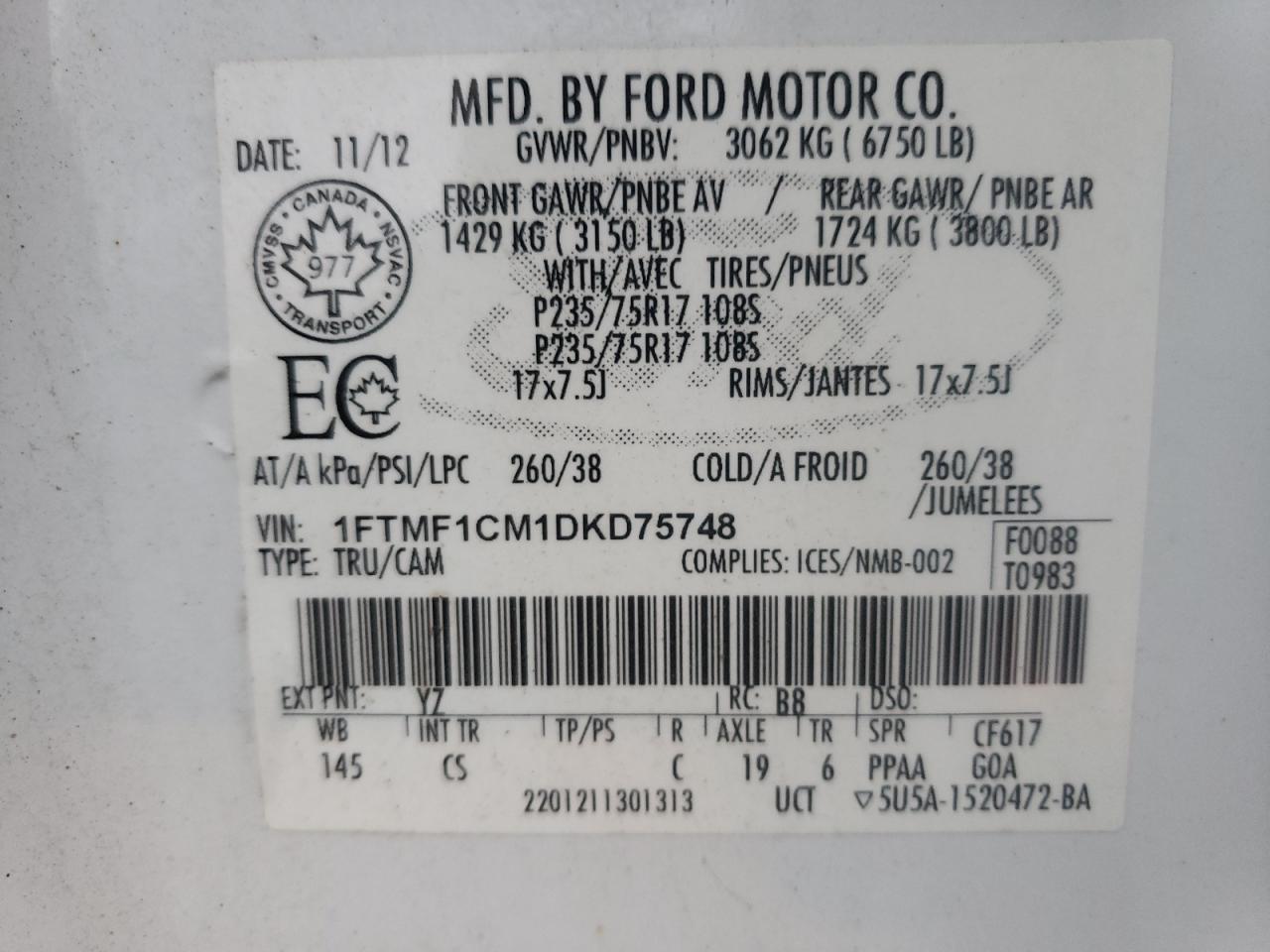 1FTMF1CM1DKD75748 2013 Ford F150