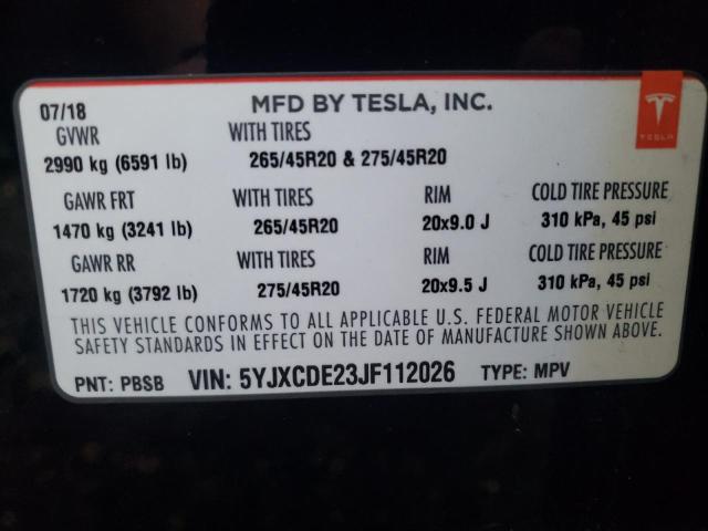 5YJXCDE23JF112026 | 2018 TESLA MODEL X