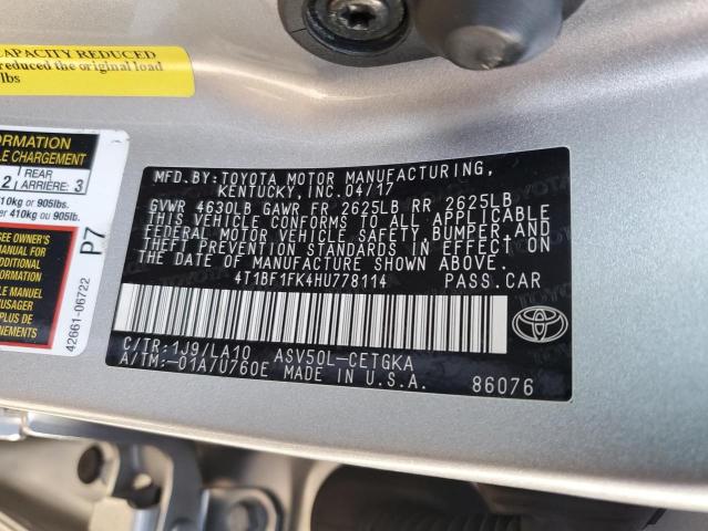 4T1BF1FK4HU778114 | 2017 TOYOTA CAMRY LE