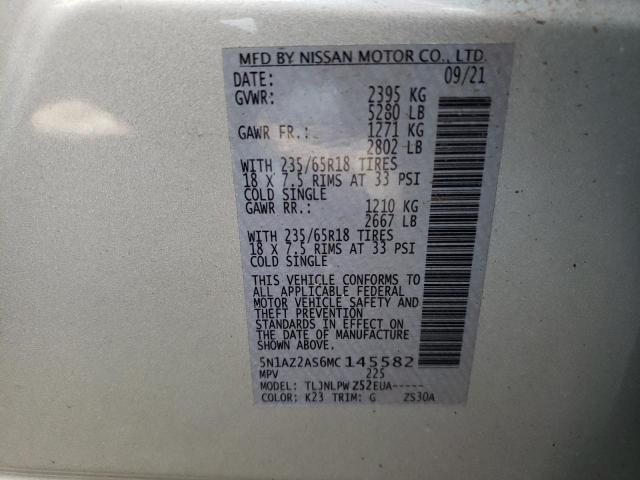 5N1AZ2AS6MC145582 Nissan Murano S 14