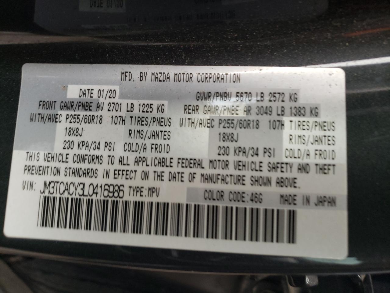 jm3tcacy3l0416986 JM3TCACY3L0416986 2020 Mazda Cx-9 Touring