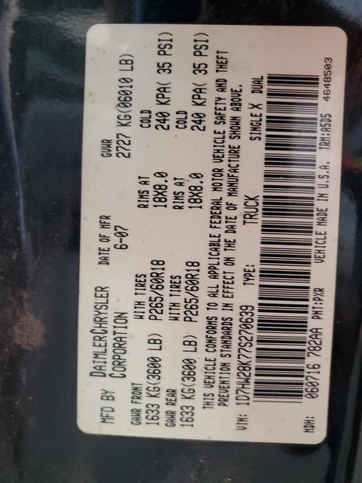 1D7HW28K77S270639 2007 Dodge Dakota Quad