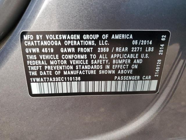 1VWAT7A33EC110136 Volkswagen PASSAT S