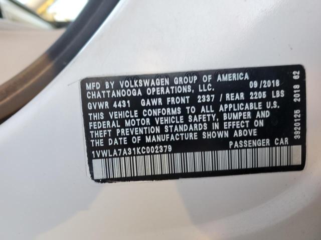 2019 VOLKSWAGEN PASSAT WOL - 1VWLA7A31KC002379