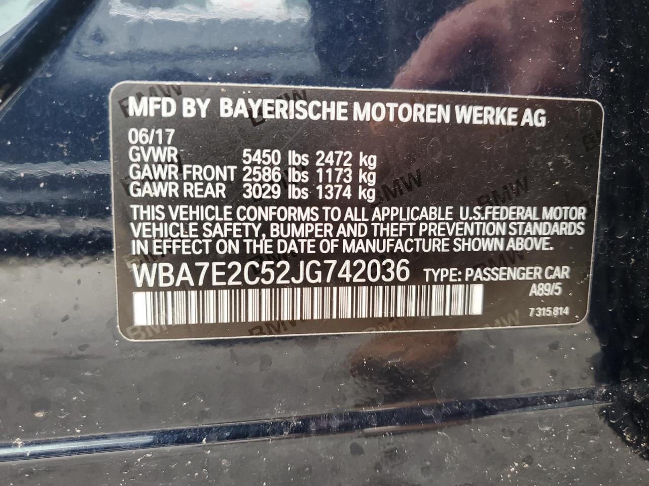 2018 BMW 740 I vin: WBA7E2C52JG742036