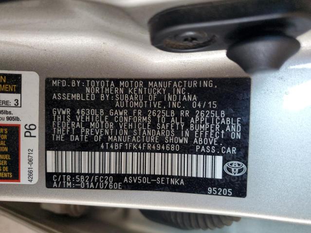 4T4BF1FK4FR494680 Toyota CAMRY LE