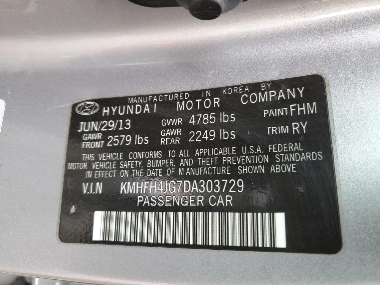 KMHFH4JG7DA303729 2013 Hyundai Azera Gls