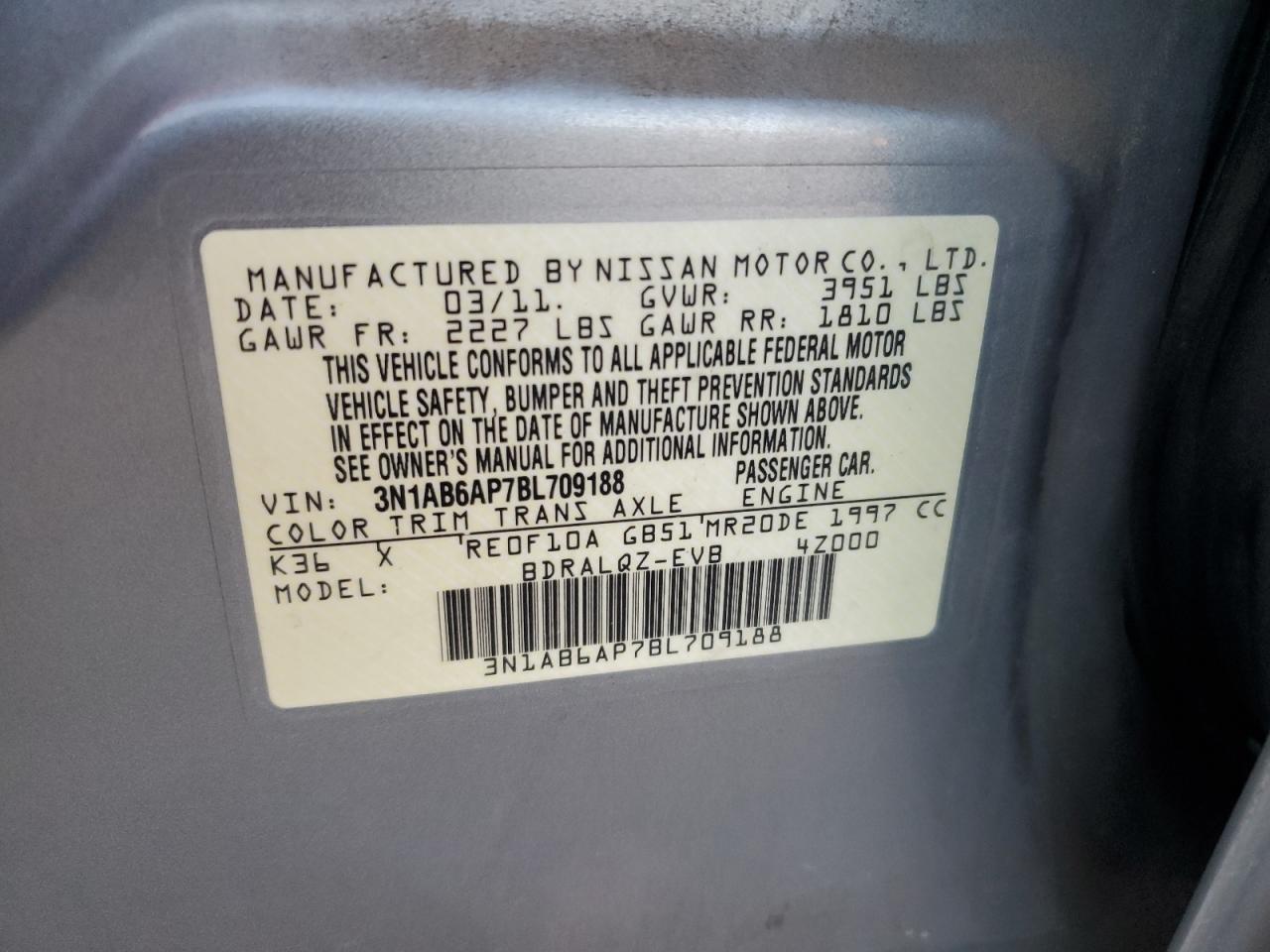 3N1AB6AP7BL709188 2011 Nissan Sentra 2.0