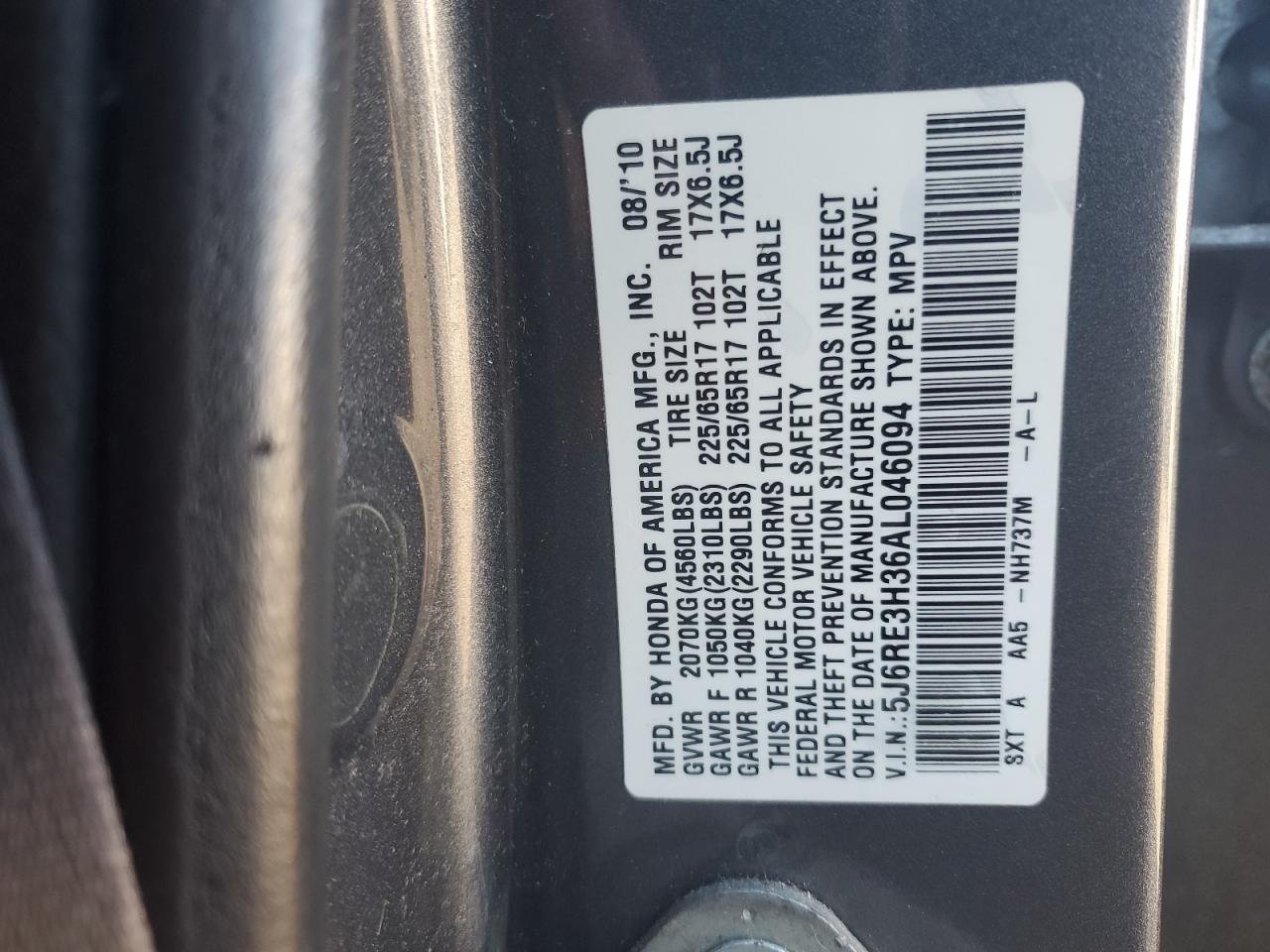 5j6re3h36al046094 5J6RE3H36AL046094 2010 Honda Cr-V Lx