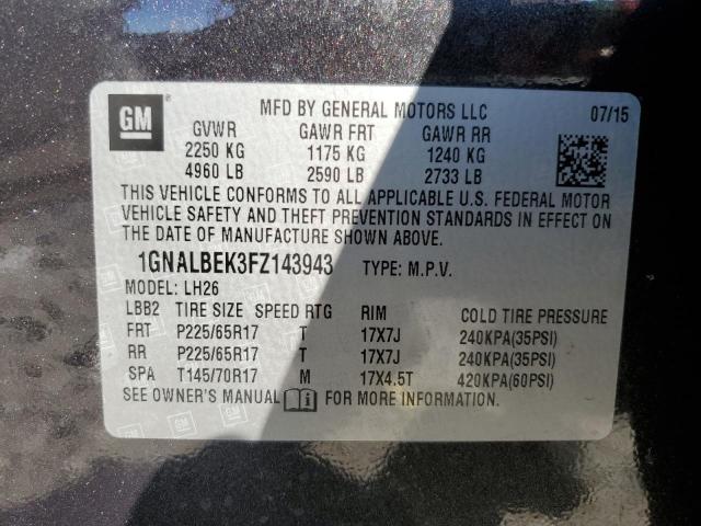 1GNALBEK3FZ143943 | 2015 CHEVROLET EQUINOX LT